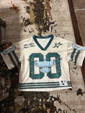 Sopula  Cream & Teal Graphic Jersey Top - Dove Number 00